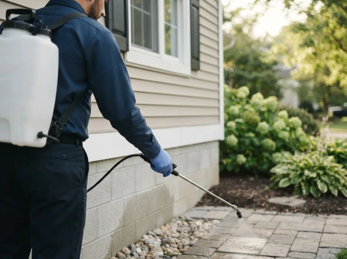 Pest control technician inspecting a home in Timblin, PA
